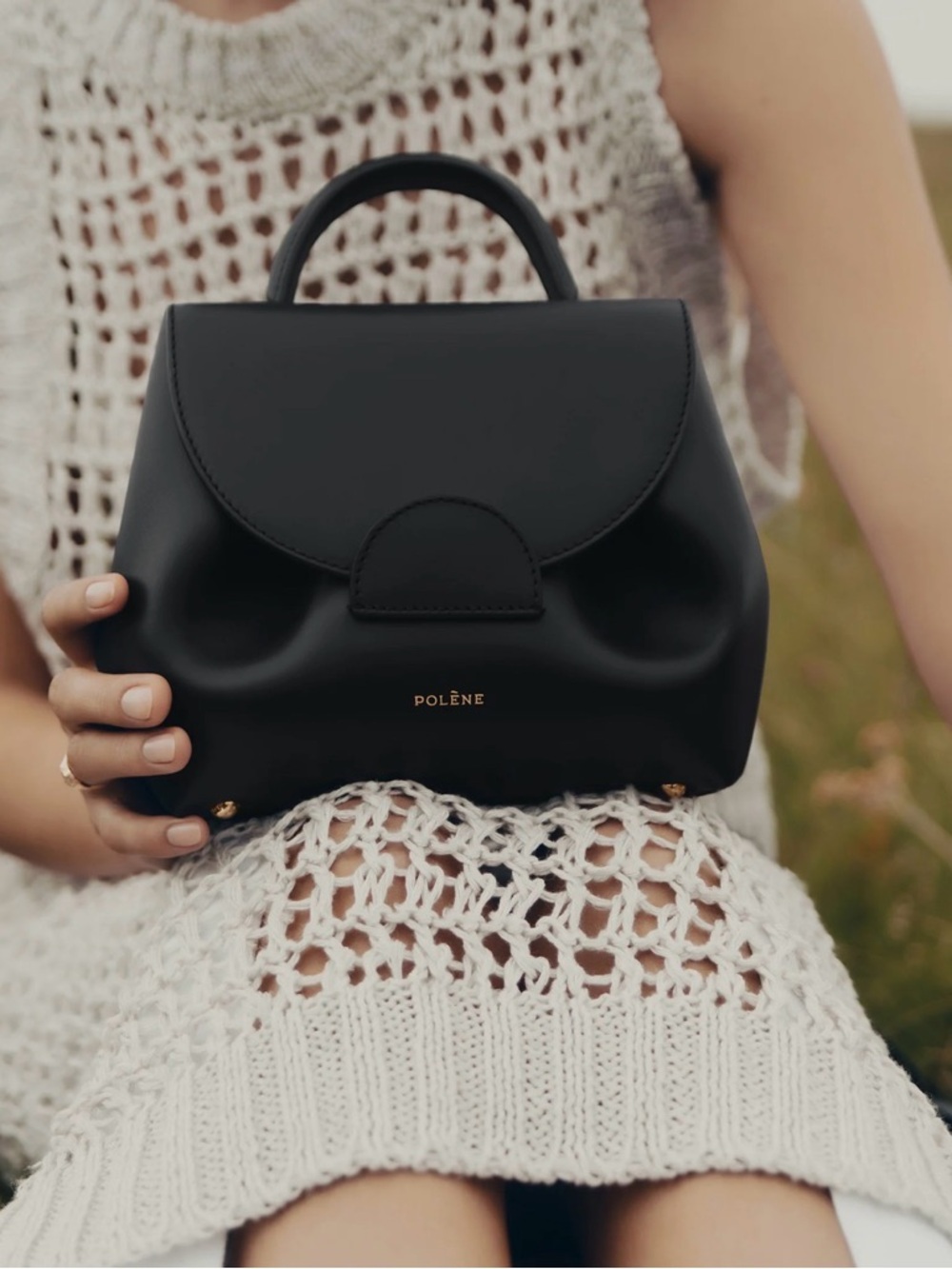 Polène Black Mini Leather Top-Handle Bag